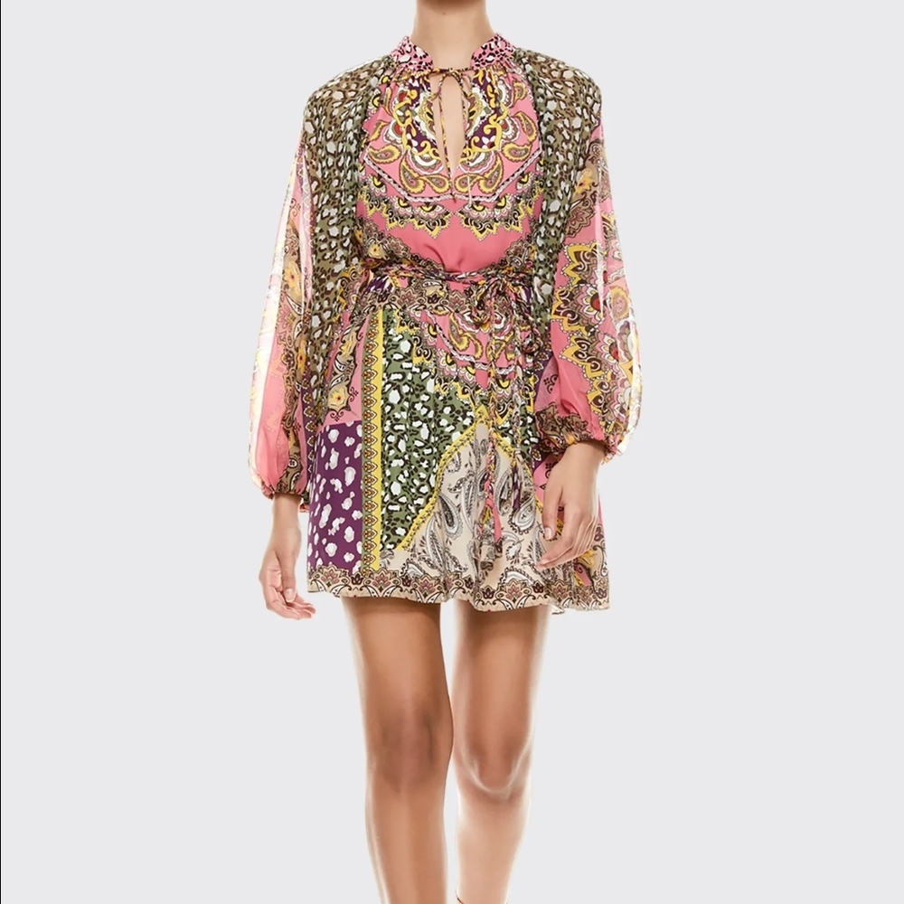 Alice + Olivia Pink and Purple Paisley Dress Size 2